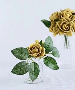HIER_5120 Craft Flowers 24 Roses | 2" Gold Artificial Foam Rose With Stem And Leaves - 16 Colors 28 HIER_5120 Craft Flowers 24 Roses | 2