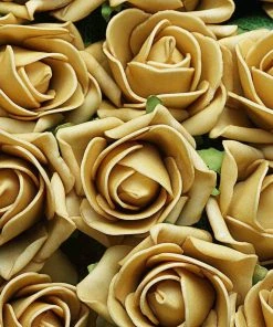 HIER_5120 Craft Flowers 24 Roses | 2" Gold Artificial Foam Rose With Stem And Leaves - 16 Colors 32 HIER_5120 Craft Flowers 24 Roses | 2
