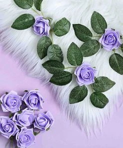 HIER_5120 24 Roses | 2" Lavender Artificial Foam Rose With Stem And Leaves - 16 Colors