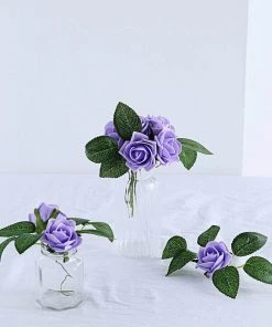 HIER_5120 24 Roses | 2" Lavender Artificial Foam Rose With Stem And Leaves - 16 Colors
