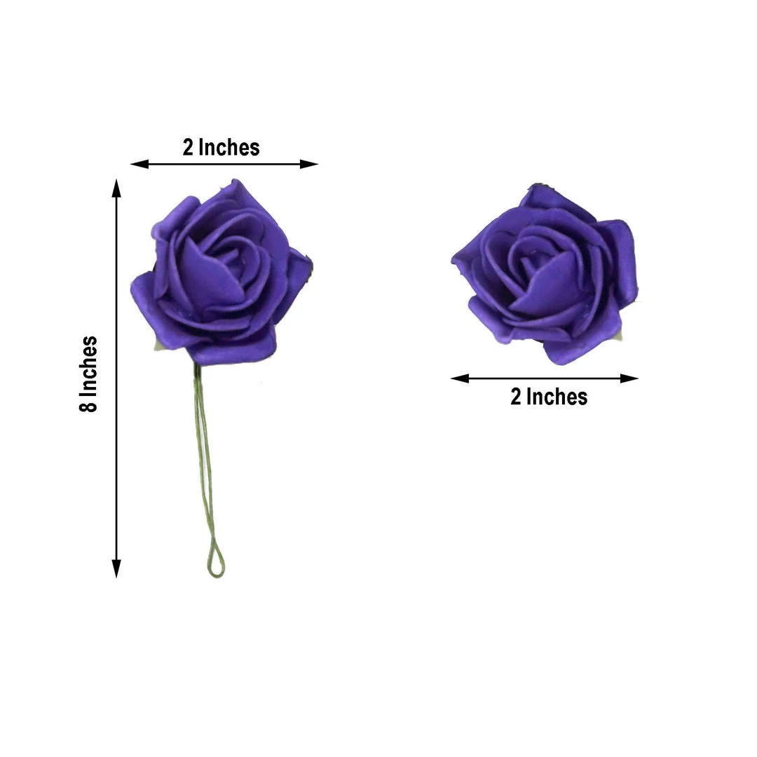 HIER_5120 24 Roses | 2" Purple Artificial Foam Rose With Stem And Leaves - 16 Colors 8 HIER_5120 24 Roses | 2" Purple Artificial Foam Rose With Stem And Leaves - 16 Colors
