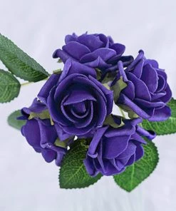 HIER_5120 24 Roses | 2" Purple Artificial Foam Rose With Stem And Leaves - 16 Colors
