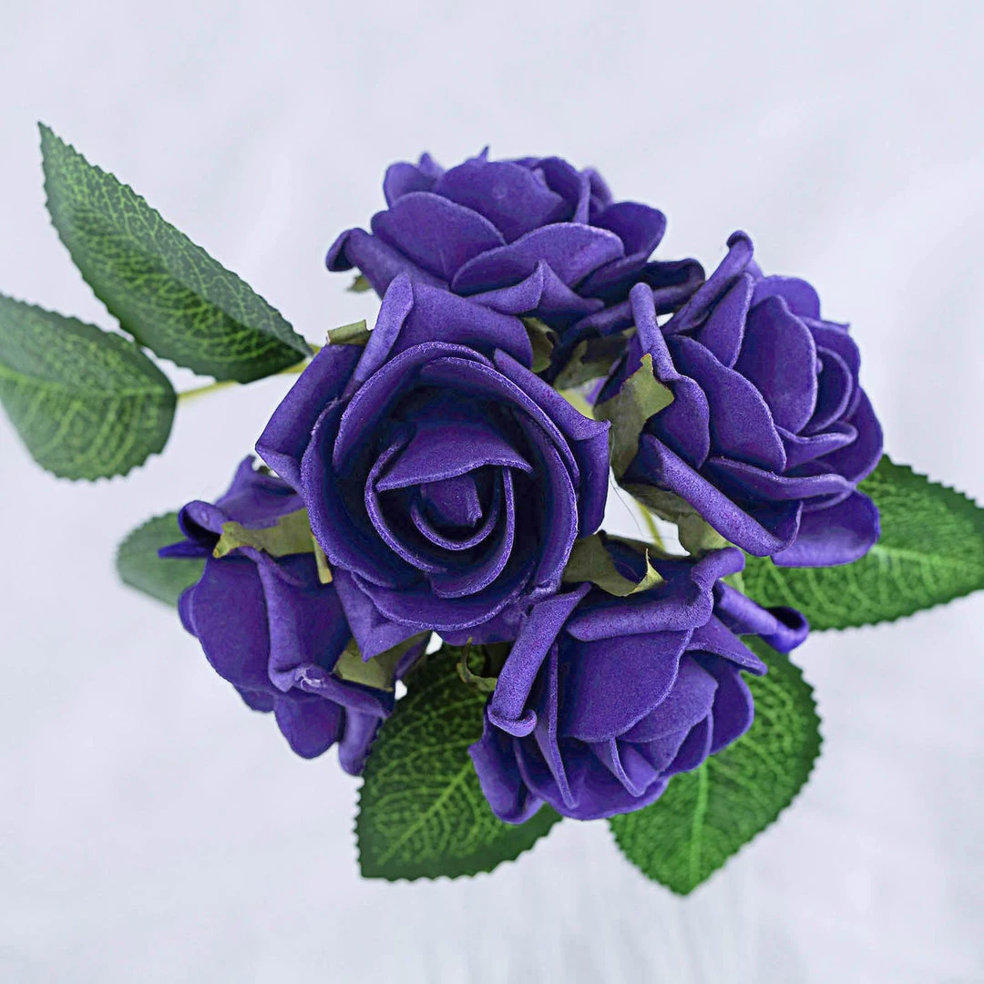 HIER_5120 24 Roses | 2" Purple Artificial Foam Rose With Stem And Leaves - 16 Colors 4 HIER_5120 24 Roses | 2" Purple Artificial Foam Rose With Stem And Leaves - 16 Colors