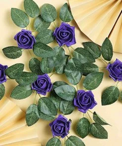 HIER_5120 24 Roses | 2" Purple Artificial Foam Rose With Stem And Leaves - 16 Colors 33 HIER_5120 24 Roses | 2