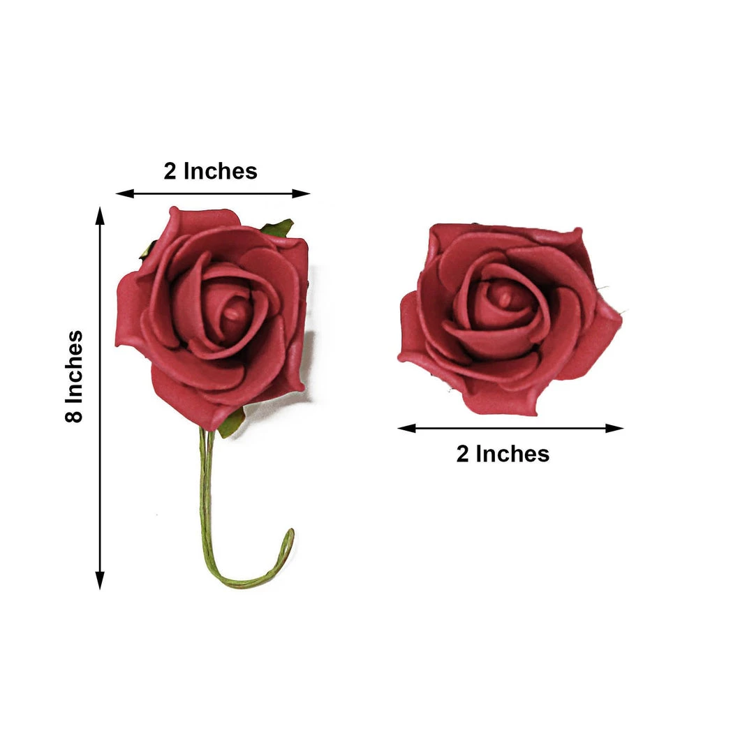 HIER_5120 24 Roses | 2" Red Artificial Foam Rose With Stem And Leaves - 16 Colors 8 HIER_5120 24 Roses | 2" Red Artificial Foam Rose With Stem And Leaves - 16 Colors