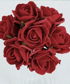 HIER_5120 24 Roses | 2" Red Artificial Foam Rose With Stem And Leaves - 16 Colors