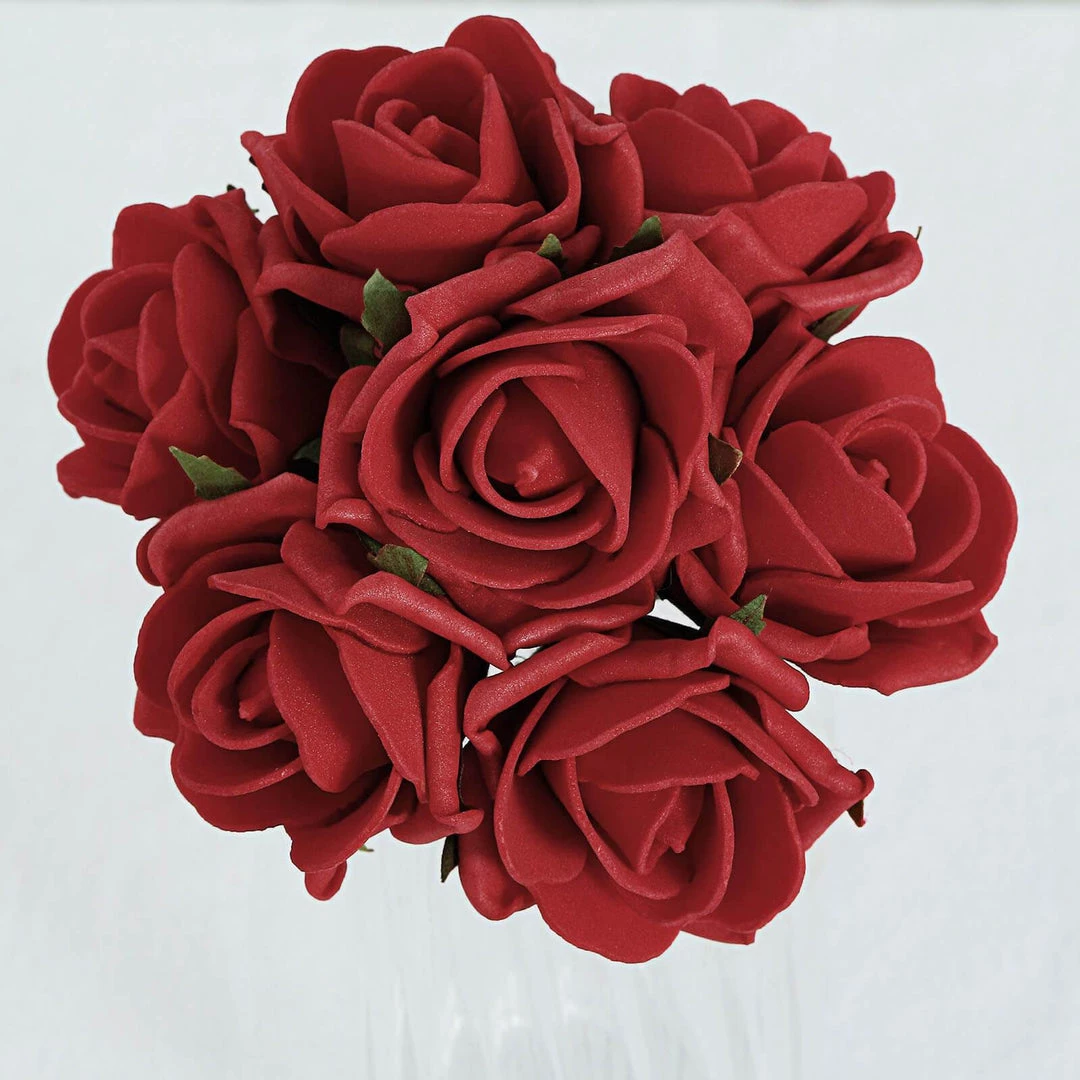 HIER_5120 24 Roses | 2" Red Artificial Foam Rose With Stem And Leaves - 16 Colors 4 HIER_5120 24 Roses | 2" Red Artificial Foam Rose With Stem And Leaves - 16 Colors