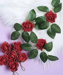 HIER_5120 24 Roses | 2" Red Artificial Foam Rose With Stem And Leaves - 16 Colors