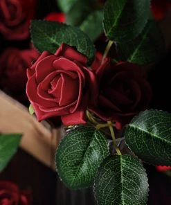 HIER_5120 24 Roses | 2" Red Artificial Foam Rose With Stem And Leaves - 16 Colors 29 HIER_5120 24 Roses | 2