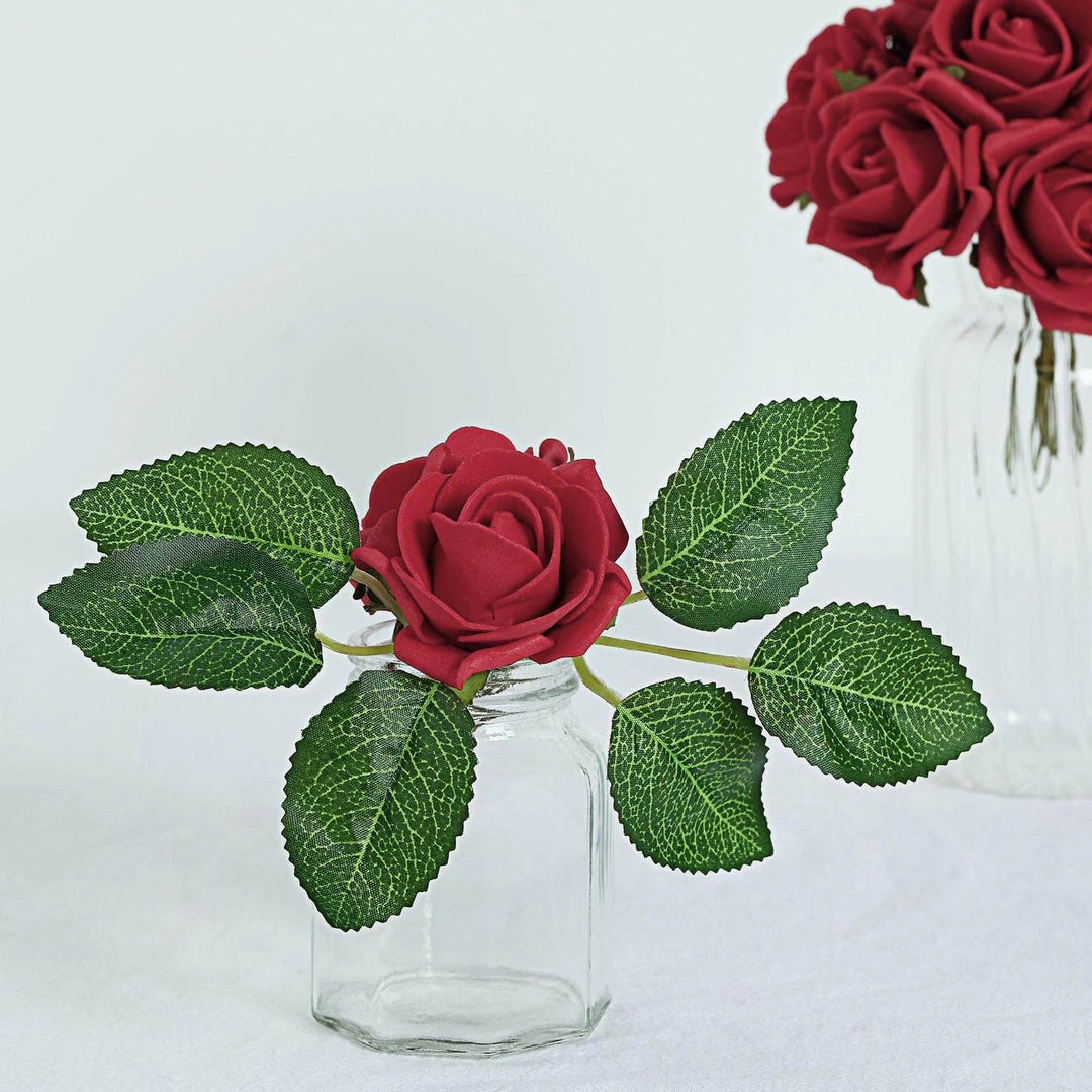 HIER_5120 24 Roses | 2" Red Artificial Foam Rose With Stem And Leaves - 16 Colors 15 HIER_5120 24 Roses | 2" Red Artificial Foam Rose With Stem And Leaves - 16 Colors
