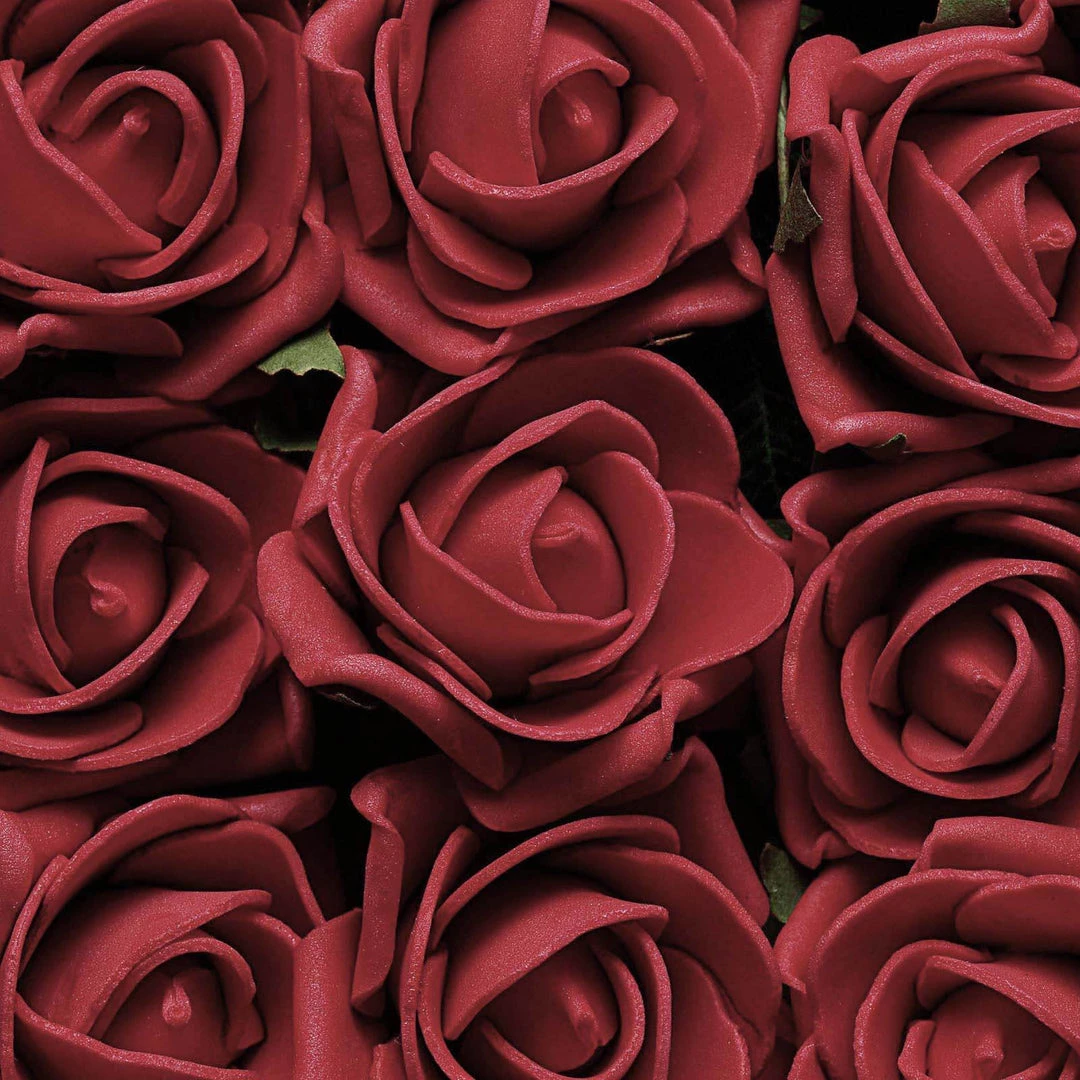 HIER_5120 24 Roses | 2" Red Artificial Foam Rose With Stem And Leaves - 16 Colors 17 HIER_5120 24 Roses | 2" Red Artificial Foam Rose With Stem And Leaves - 16 Colors
