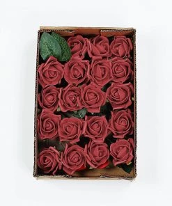 HIER_5120 24 Roses | 2" Red Artificial Foam Rose With Stem And Leaves - 16 Colors 24 HIER_5120 24 Roses | 2