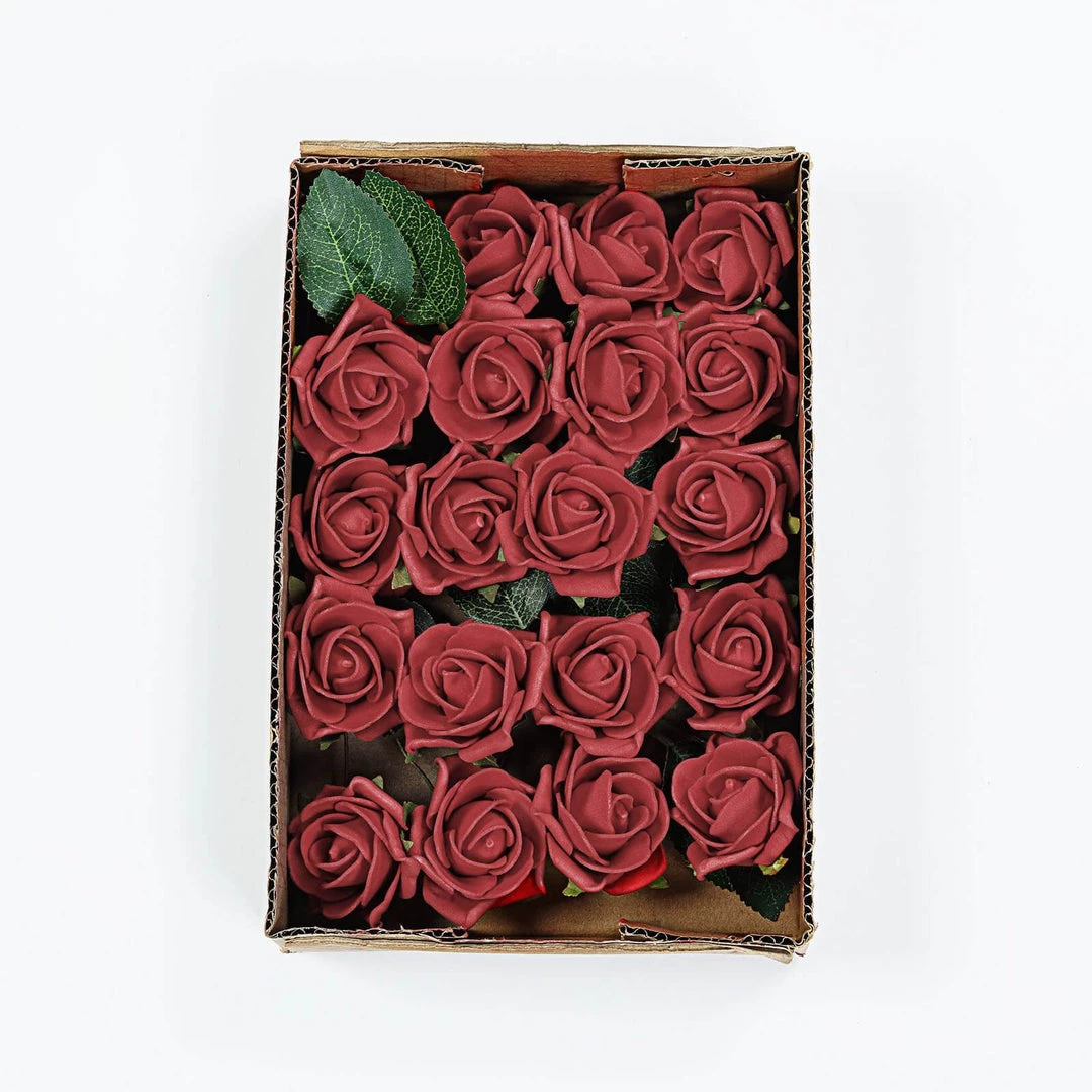 HIER_5120 24 Roses | 2" Red Artificial Foam Rose With Stem And Leaves - 16 Colors 9 HIER_5120 24 Roses | 2" Red Artificial Foam Rose With Stem And Leaves - 16 Colors