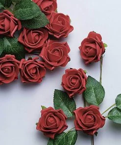 HIER_5120 24 Roses | 2" Red Artificial Foam Rose With Stem And Leaves - 16 Colors 27 HIER_5120 24 Roses | 2