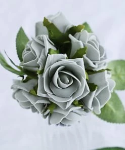 HIER_5120 24 Roses | 2" Silver Artificial Foam Rose With Stem And Leaves - 16 Colors