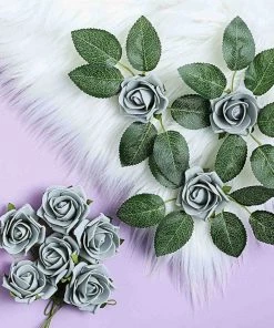 HIER_5120 24 Roses | 2" Silver Artificial Foam Rose With Stem And Leaves - 16 Colors
