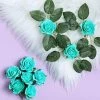 HIER_5120 Craft Flowers 24 Roses | 2" Turquoise Artificial Foam Rose With Stem And Leaves - 16 Colors