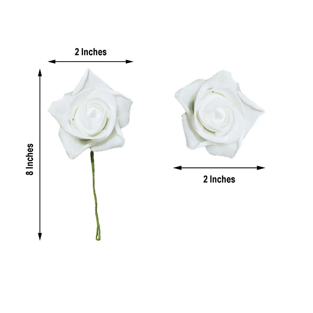 HIER_5120 24 Roses | 2" White Artificial Foam Rose With Stem And Leaves - 16 Colors 8 HIER_5120 24 Roses | 2" White Artificial Foam Rose With Stem And Leaves - 16 Colors