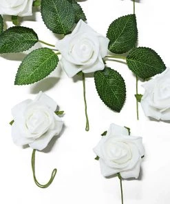 HIER_5120 24 Roses | 2" White Artificial Foam Rose With Stem And Leaves - 16 Colors 20 HIER_5120 24 Roses | 2