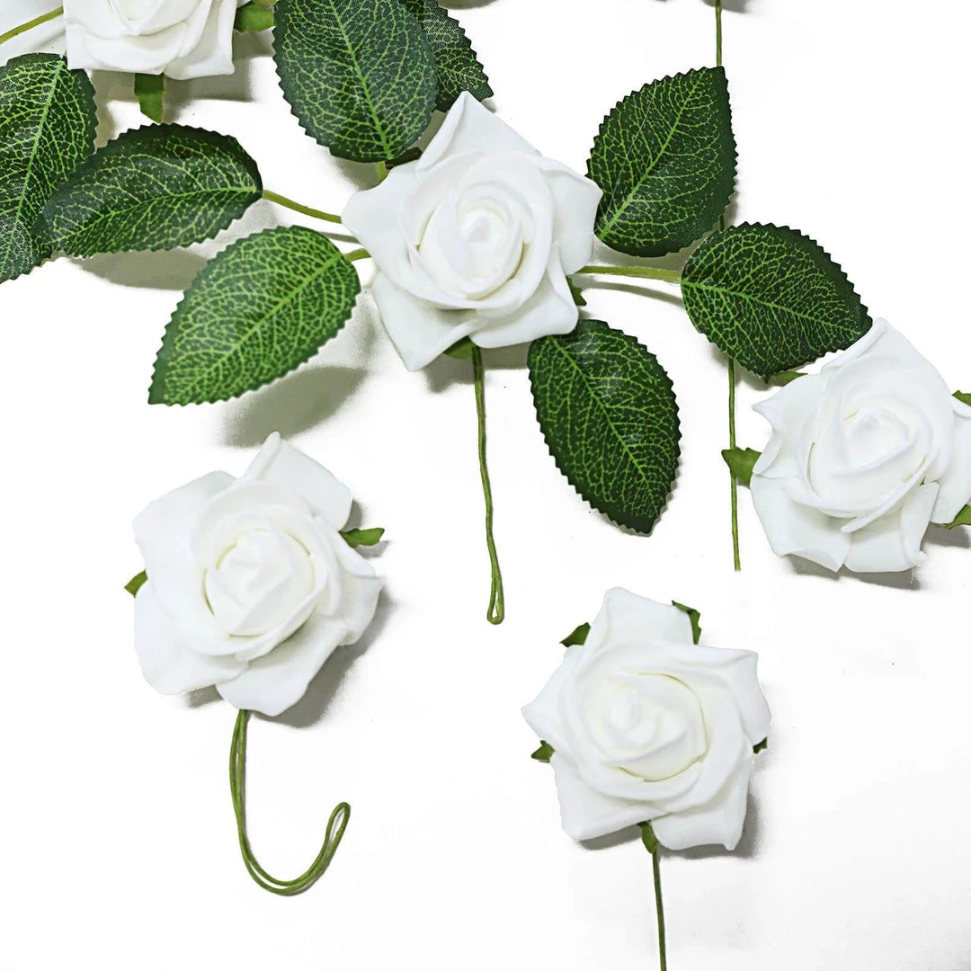 HIER_5120 24 Roses | 2" White Artificial Foam Rose With Stem And Leaves - 16 Colors 5 HIER_5120 24 Roses | 2" White Artificial Foam Rose With Stem And Leaves - 16 Colors