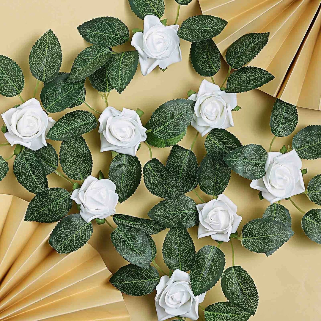 HIER_5120 24 Roses | 2" White Artificial Foam Rose With Stem And Leaves - 16 Colors 17 HIER_5120 24 Roses | 2" White Artificial Foam Rose With Stem And Leaves - 16 Colors