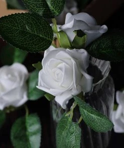 HIER_5120 24 Roses | 2" White Artificial Foam Rose With Stem And Leaves - 16 Colors 29 HIER_5120 24 Roses | 2