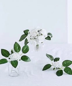 HIER_5120 24 Roses | 2" White Artificial Foam Rose With Stem And Leaves - 16 Colors 30 HIER_5120 24 Roses | 2