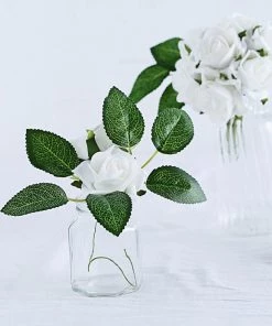 HIER_5120 24 Roses | 2" White Artificial Foam Rose With Stem And Leaves - 16 Colors 28 HIER_5120 24 Roses | 2