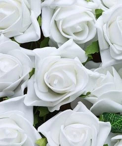 HIER_5120 24 Roses | 2" White Artificial Foam Rose With Stem And Leaves - 16 Colors 33 HIER_5120 24 Roses | 2