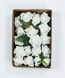 HIER_5120 24 Roses | 2" White Artificial Foam Rose With Stem And Leaves - 16 Colors 24 HIER_5120 24 Roses | 2