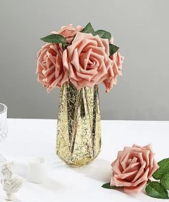 HIER_5120 24 Roses | 5" Dusty Rose Artificial Foam Rose With Stems And Leaves - 16 Colors Craft Flowers