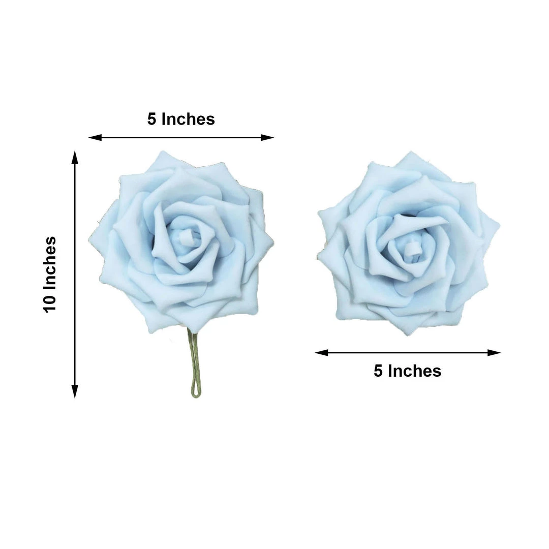 HIER_5120 24 Roses | 5" Dusty Blue Artificial Foam Rose With Stems And Leaves - 16 Colors 8 HIER_5120 24 Roses | 5" Dusty Blue Artificial Foam Rose With Stems And Leaves - 16 Colors