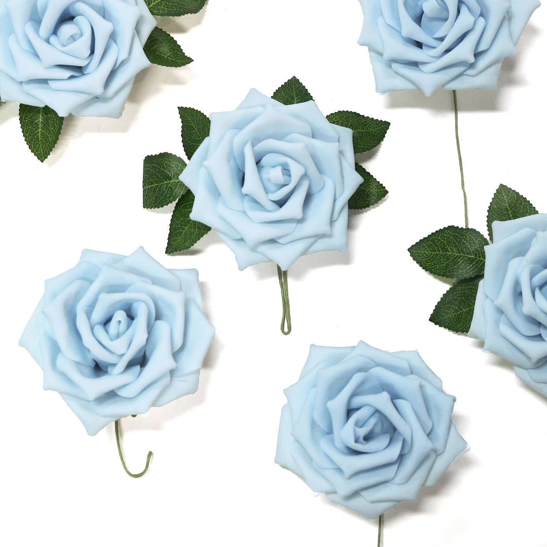 HIER_5120 24 Roses | 5" Dusty Blue Artificial Foam Rose With Stems And Leaves - 16 Colors 5 HIER_5120 24 Roses | 5" Dusty Blue Artificial Foam Rose With Stems And Leaves - 16 Colors