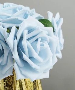 HIER_5120 24 Roses | 5" Dusty Blue Artificial Foam Rose With Stems And Leaves - 16 Colors 21 HIER_5120 24 Roses | 5
