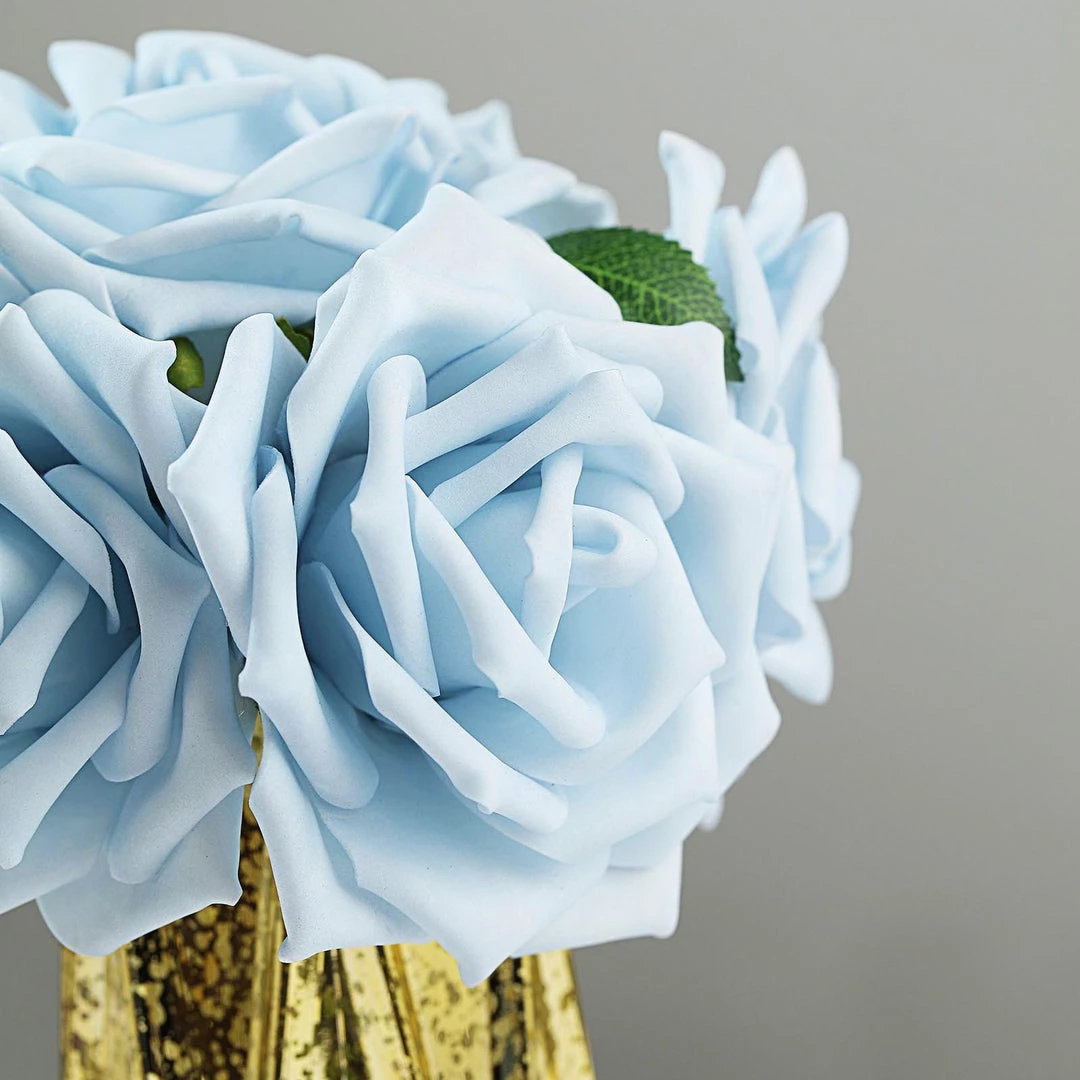 HIER_5120 24 Roses | 5" Dusty Blue Artificial Foam Rose With Stems And Leaves - 16 Colors 10 HIER_5120 24 Roses | 5" Dusty Blue Artificial Foam Rose With Stems And Leaves - 16 Colors
