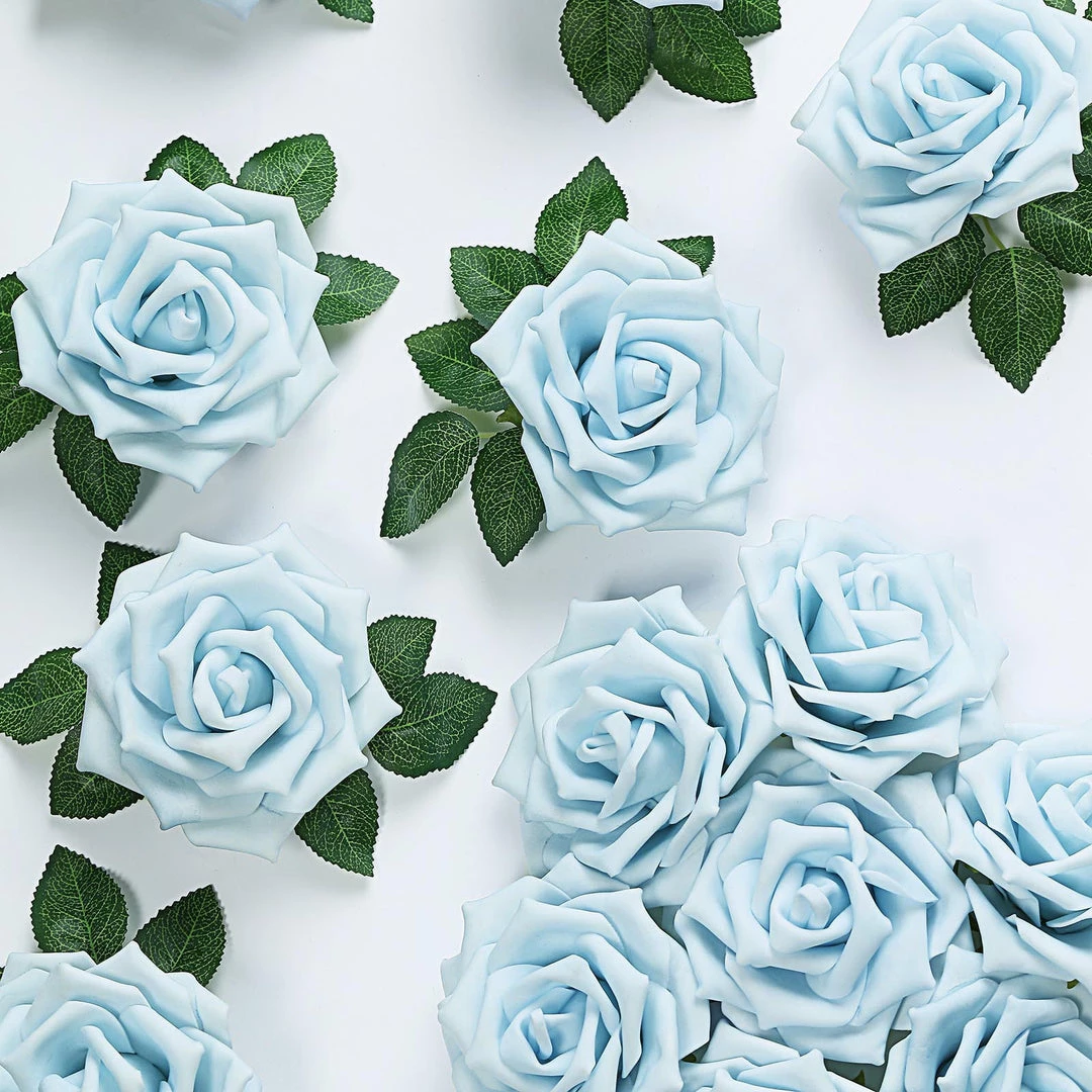HIER_5120 24 Roses | 5" Dusty Blue Artificial Foam Rose With Stems And Leaves - 16 Colors 4 HIER_5120 24 Roses | 5" Dusty Blue Artificial Foam Rose With Stems And Leaves - 16 Colors