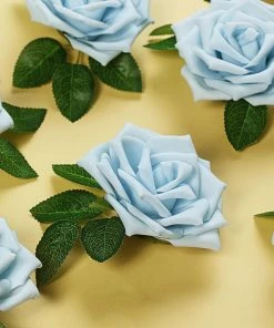 HIER_5120 24 Roses | 5" Dusty Blue Artificial Foam Rose With Stems And Leaves - 16 Colors 22 HIER_5120 24 Roses | 5