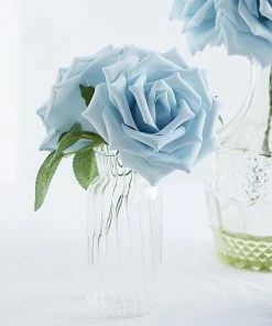 HIER_5120 24 Roses | 5" Dusty Blue Artificial Foam Rose With Stems And Leaves - 16 Colors 23 HIER_5120 24 Roses | 5