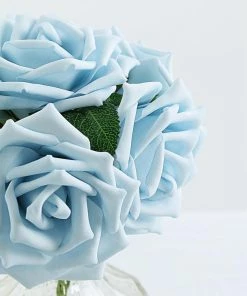 HIER_5120 24 Roses | 5" Dusty Blue Artificial Foam Rose With Stems And Leaves - 16 Colors 24 HIER_5120 24 Roses | 5