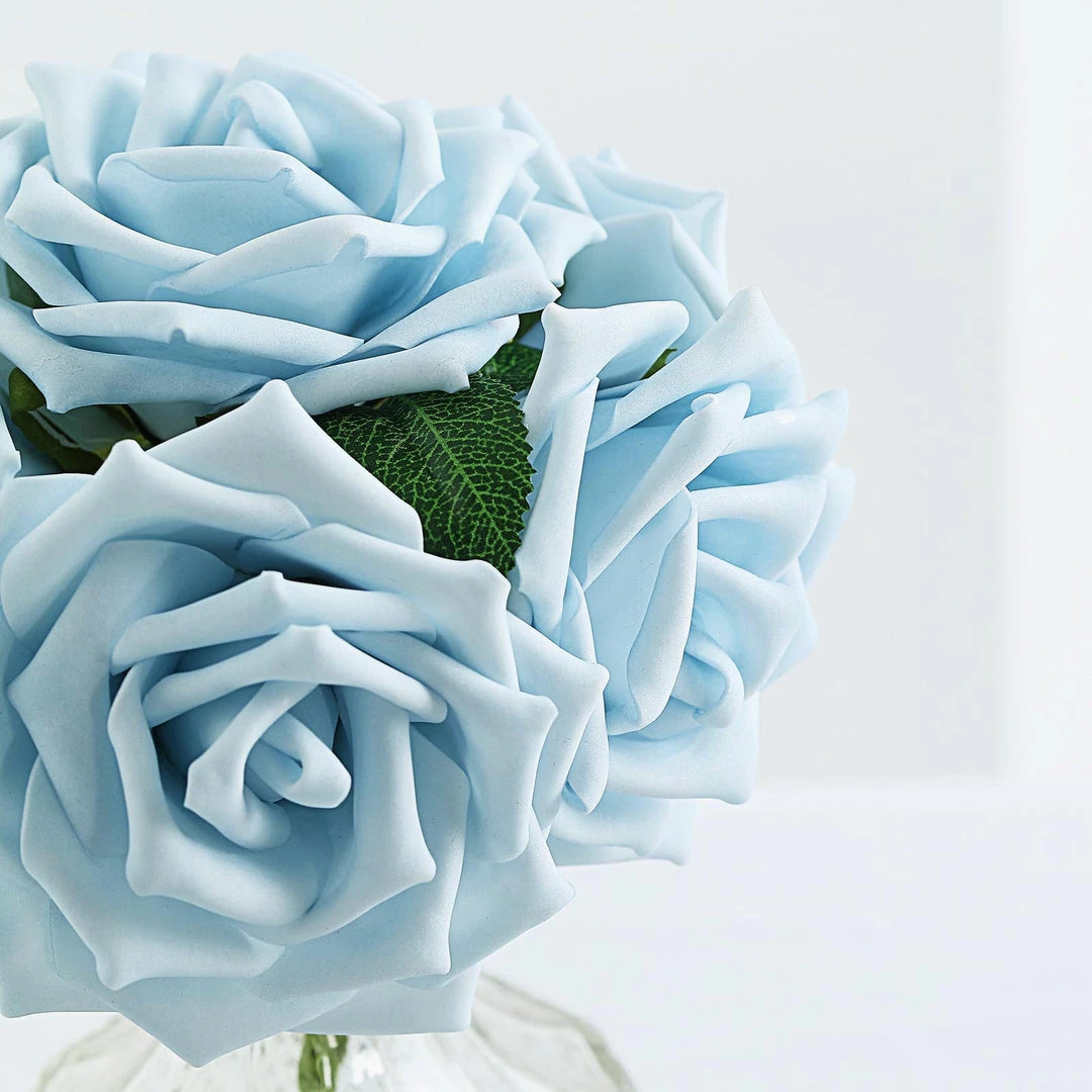 HIER_5120 24 Roses | 5" Dusty Blue Artificial Foam Rose With Stems And Leaves - 16 Colors 13 HIER_5120 24 Roses | 5" Dusty Blue Artificial Foam Rose With Stems And Leaves - 16 Colors