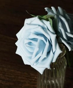 HIER_5120 24 Roses | 5" Dusty Blue Artificial Foam Rose With Stems And Leaves - 16 Colors 20 HIER_5120 24 Roses | 5