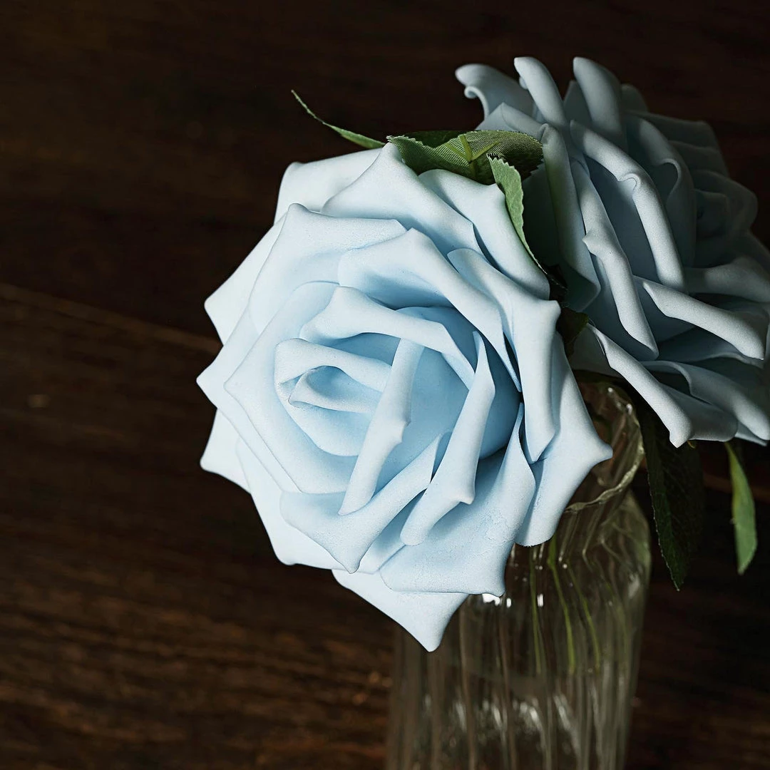 HIER_5120 24 Roses | 5" Dusty Blue Artificial Foam Rose With Stems And Leaves - 16 Colors 9 HIER_5120 24 Roses | 5" Dusty Blue Artificial Foam Rose With Stems And Leaves - 16 Colors