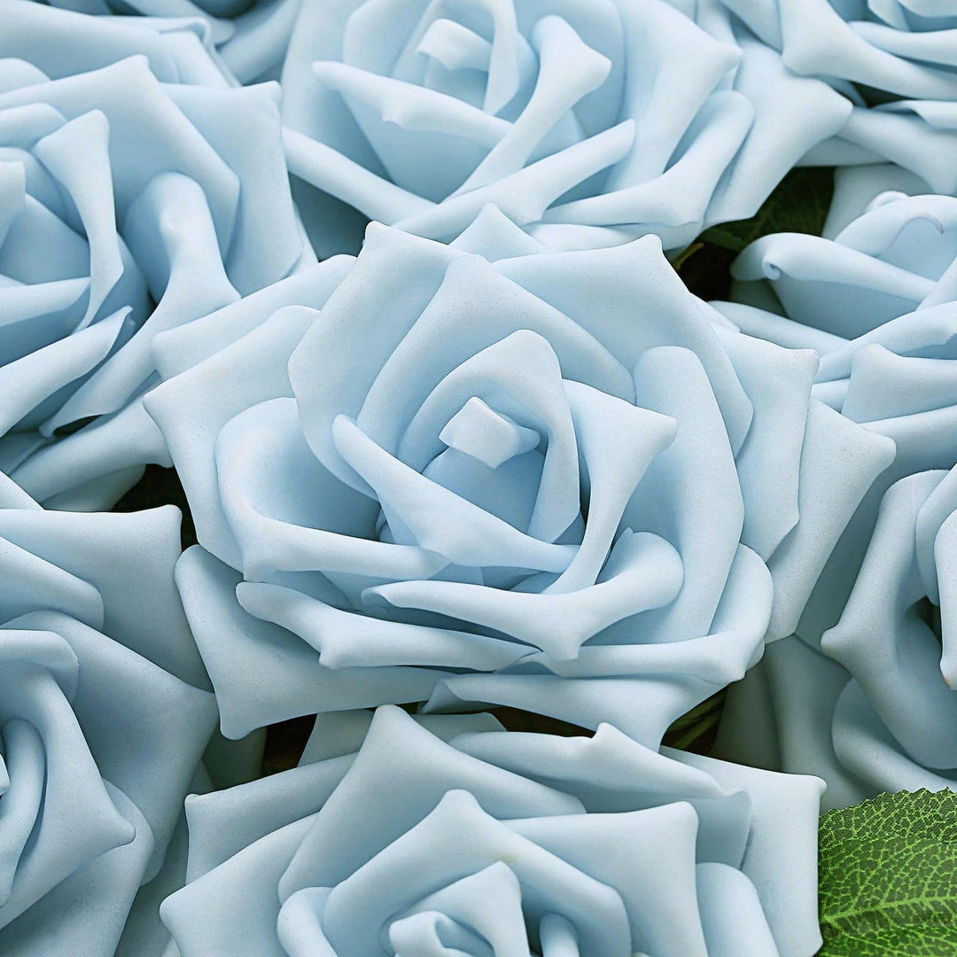 HIER_5120 24 Roses | 5" Dusty Blue Artificial Foam Rose With Stems And Leaves - 16 Colors 14 HIER_5120 24 Roses | 5" Dusty Blue Artificial Foam Rose With Stems And Leaves - 16 Colors