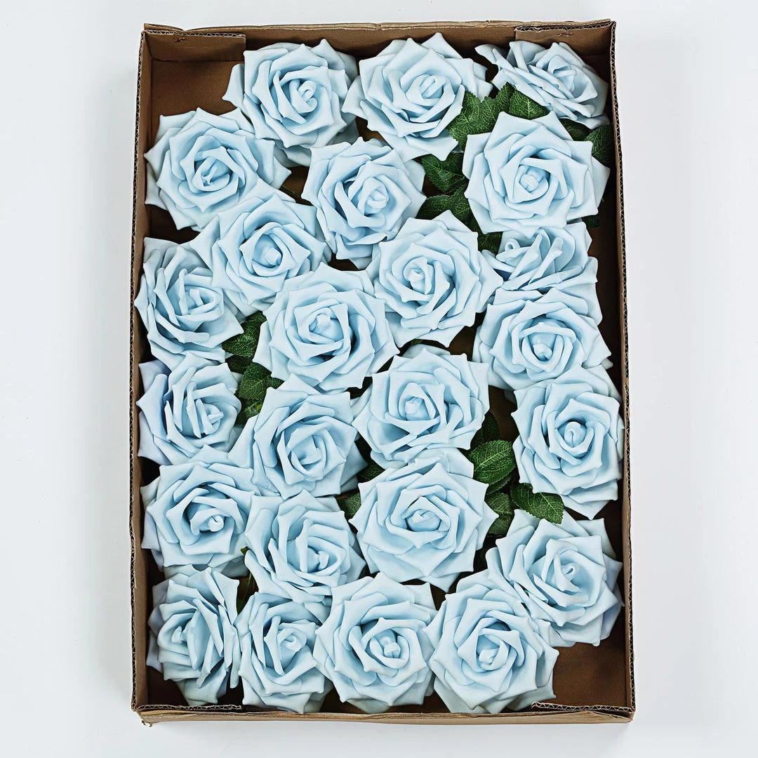 HIER_5120 24 Roses | 5" Dusty Blue Artificial Foam Rose With Stems And Leaves - 16 Colors 7 HIER_5120 24 Roses | 5" Dusty Blue Artificial Foam Rose With Stems And Leaves - 16 Colors