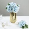 HIER_5120 24 Roses | 5" Dusty Blue Artificial Foam Rose With Stems And Leaves - 16 Colors