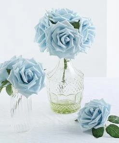 HIER_5120 24 Roses | 5" Dusty Blue Artificial Foam Rose With Stems And Leaves - 16 Colors 17 HIER_5120 24 Roses | 5
