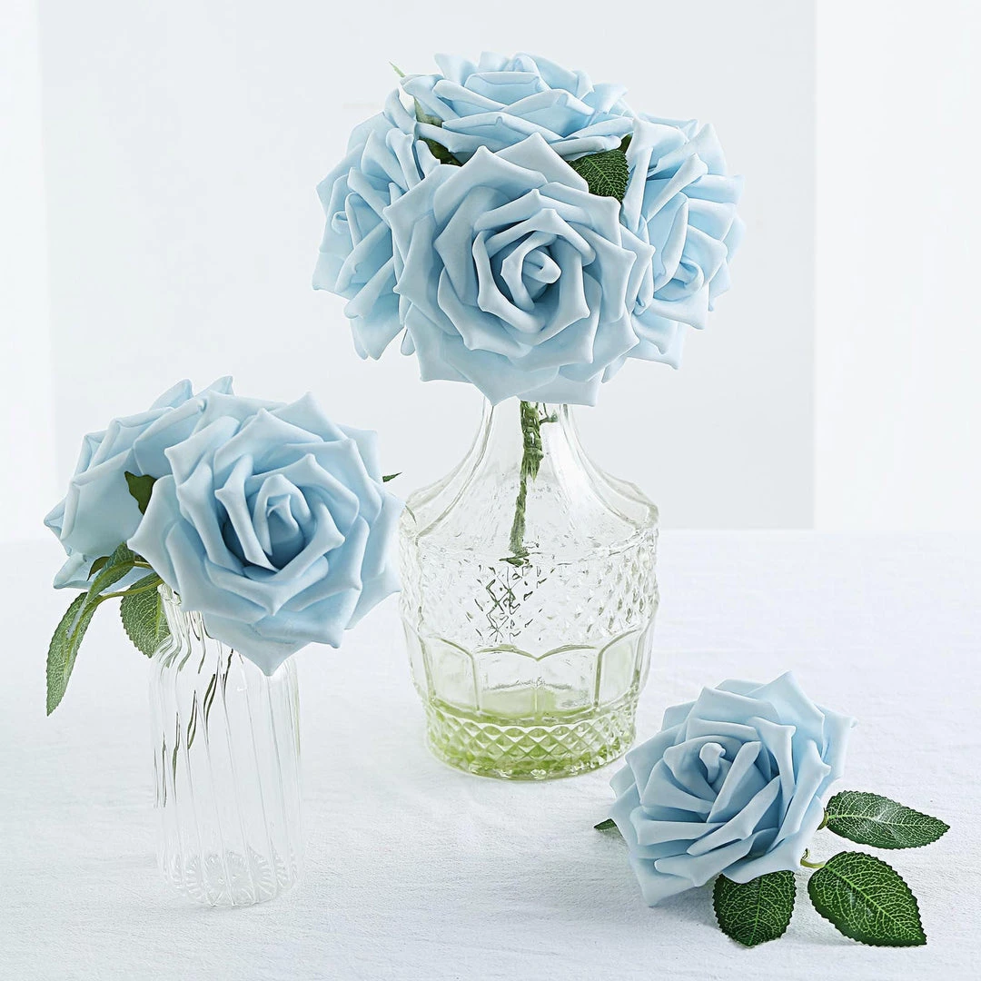 HIER_5120 24 Roses | 5" Dusty Blue Artificial Foam Rose With Stems And Leaves - 16 Colors 6 HIER_5120 24 Roses | 5" Dusty Blue Artificial Foam Rose With Stems And Leaves - 16 Colors