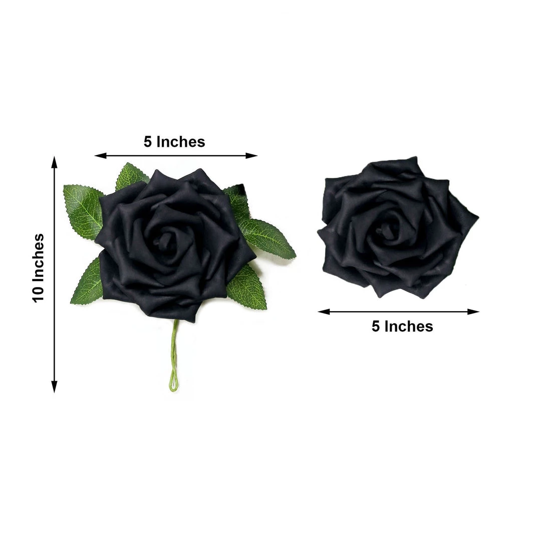 HIER_5120 Craft Flowers 24 Roses | 5" Black Artificial Foam Rose With Stems And Leaves - 16 Colors 7 HIER_5120 Craft Flowers 24 Roses | 5" Black Artificial Foam Rose With Stems And Leaves - 16 Colors