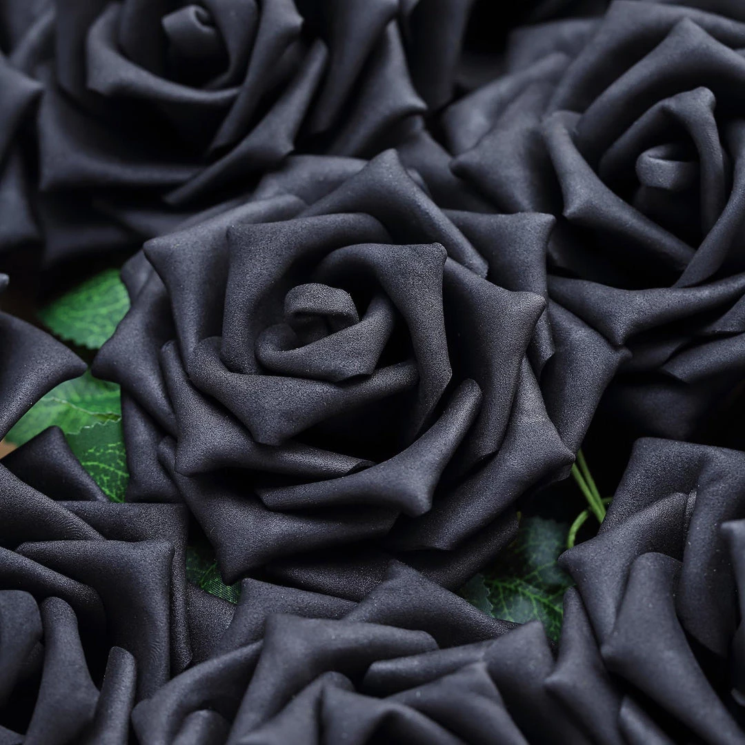 HIER_5120 Craft Flowers 24 Roses | 5" Black Artificial Foam Rose With Stems And Leaves - 16 Colors 14 HIER_5120 Craft Flowers 24 Roses | 5" Black Artificial Foam Rose With Stems And Leaves - 16 Colors