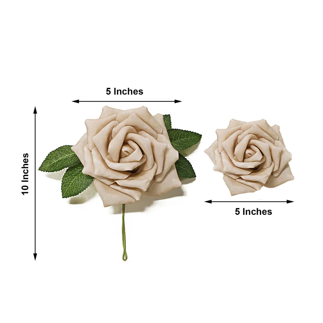 HIER_5120 24 Roses | 5" Champagne Artificial Foam Rose With Stems And Leaves - 16 Colors 8 HIER_5120 24 Roses | 5" Champagne Artificial Foam Rose With Stems And Leaves - 16 Colors